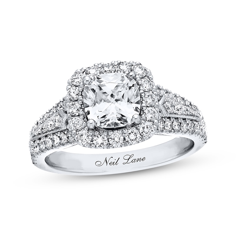 Previously Owned Neil Lane Diamond Engagement Ring 2-1/4 ct tw Cushion & Round-cut 14K White Gold