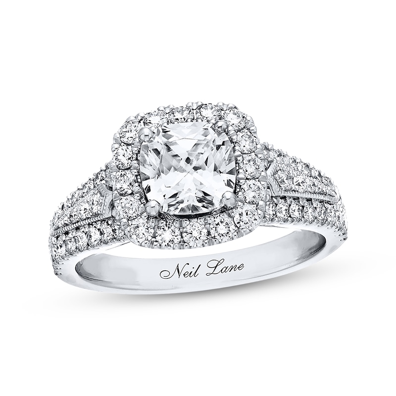 Main Image 1 of Previously Owned Neil Lane Diamond Engagement Ring 2-1/4 ct tw Cushion & Round-cut 14K White Gold