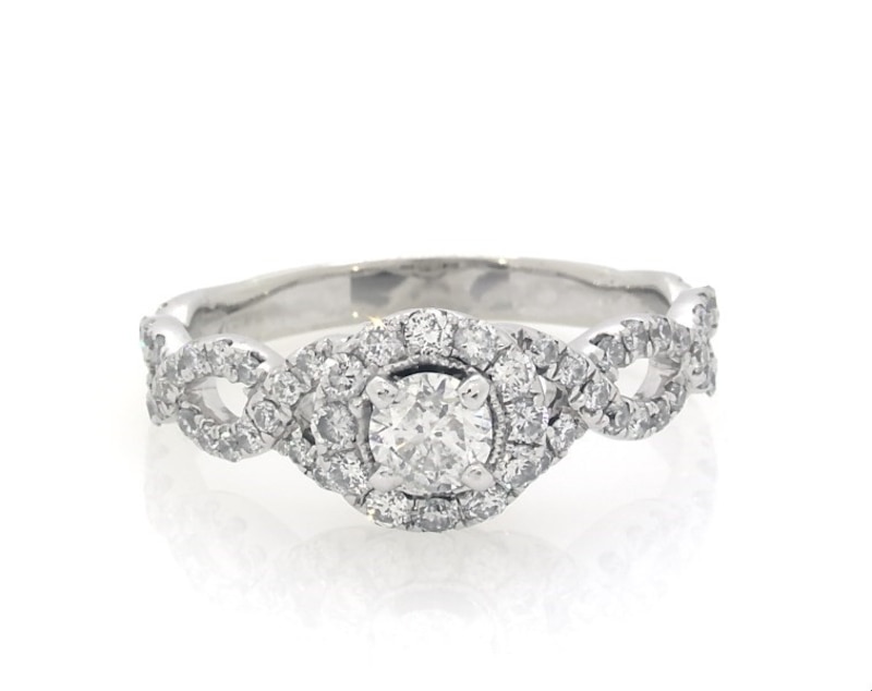 Main Image 1 of Previously Owned Neil Lane Round-Cut Diamond Halo Engagement Ring 1 ct tw 14K White Gold Size 8.5