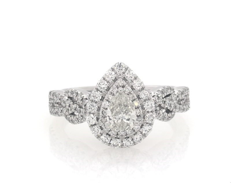 Main Image 1 of Previously Owned Neil Lane Pear-Shaped Diamond Double Halo Engagement Ring 7/8 ct tw 14K White Gold Size 5