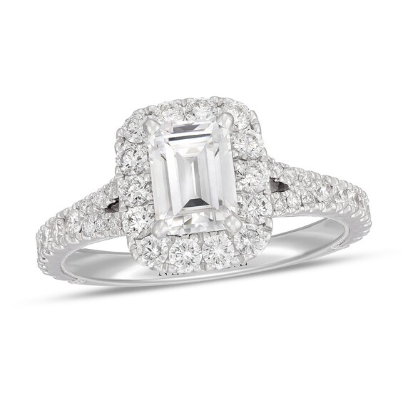 Previously Owned Neil Lane Diamond Engagement Ring 1-3/4 ct tw Emerald & Round-cut 14K White Gold Size 5.5