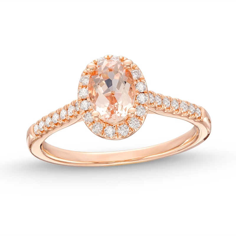 Main Image 1 of Previously Owned Oval Morganite Engagement Ring 1/4 ct tw Diamonds 14K Rose Gold