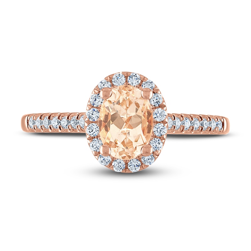 Main Image 3 of Previously Owned Oval Morganite Engagement Ring 1/4 ct tw Diamonds 14K Rose Gold