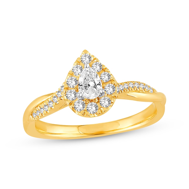 Previously Owned Diamond Engagement Ring 3/8 ct tw Pear & Round-cut 14K Yellow Gold