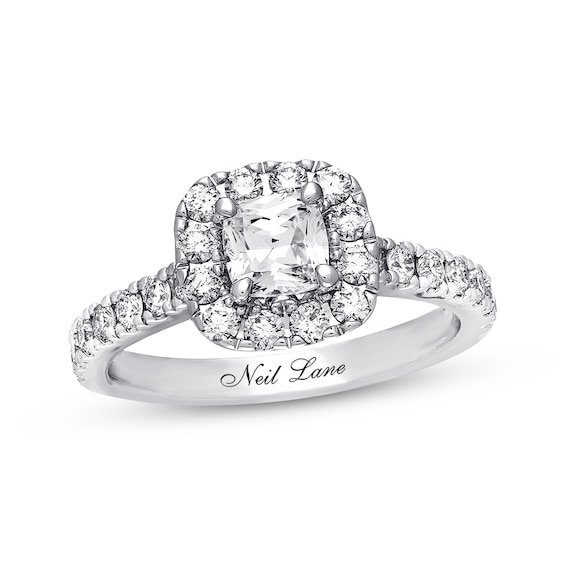 Previously Owned Neil Lane Diamond Engagement Ring 1-3/8 ct tw Cushion & Round-cut 14K White Gold Size 5.75