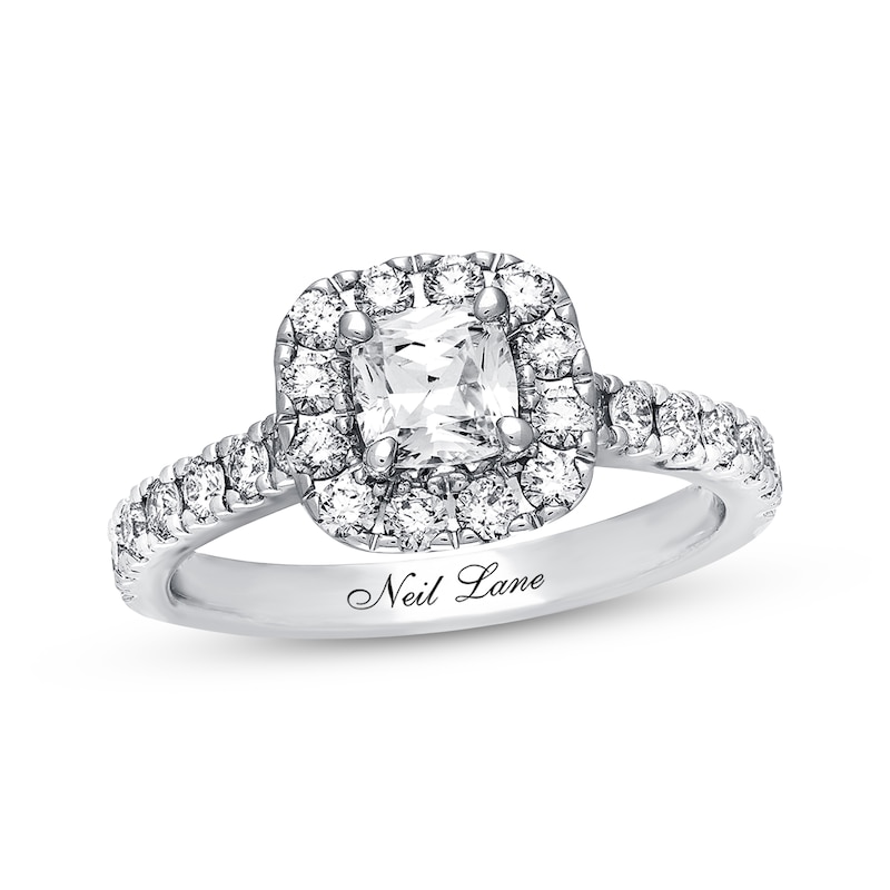 Main Image 1 of Previously Owned Neil Lane Diamond Engagement Ring 1-3/8 ct tw Cushion & Round-cut 14K White Gold - Size 5.75