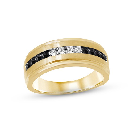 Previously Owned Men's Black & White Diamond Wedding Band 1/2 cttw 10K Yellow Gold