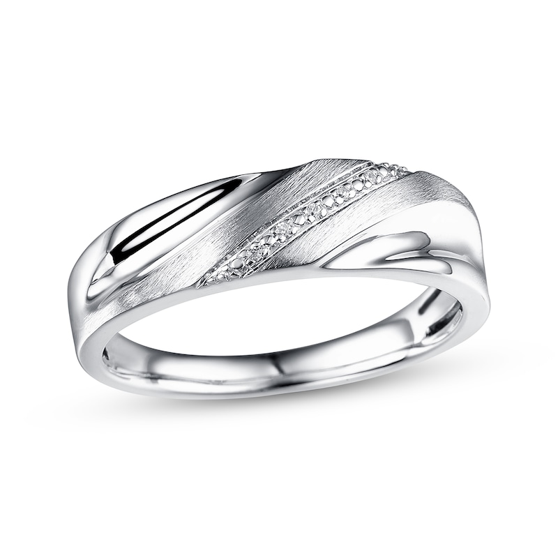 Main Image 1 of Previously Owned Men's Wedding Ring Diamond Accents 10K White Gold
