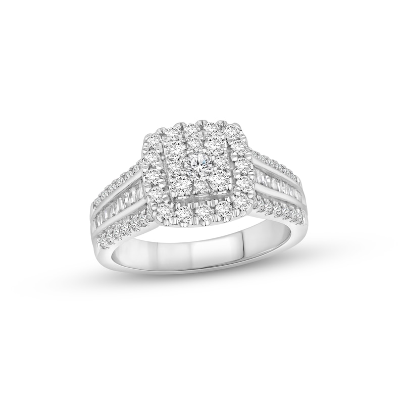 Main Image 1 of Previously Owned Diamond Engagement Ring 1 ct tw Round/Baguette-cut 10K White Gold