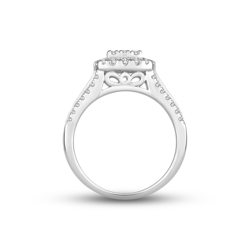 Main Image 2 of Previously Owned Diamond Engagement Ring 1 ct tw Round/Baguette-cut 10K White Gold
