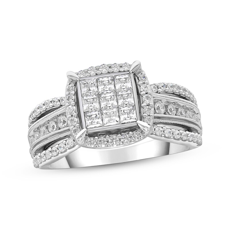 Main Image 1 of Previously Owned Diamond Engagement Ring 1 ct tw Princess & Round-cut 10K White Gold