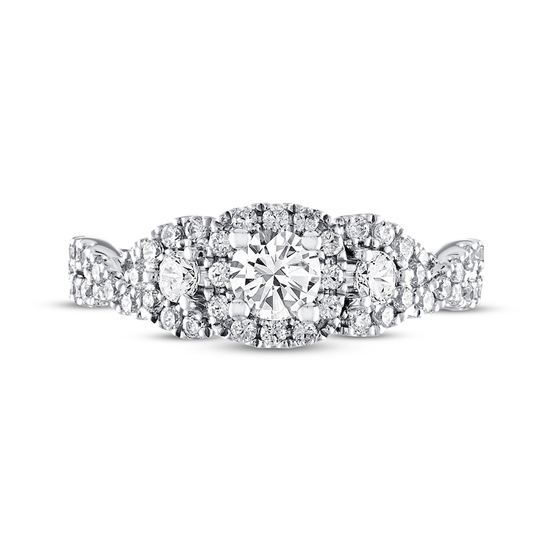 Main Image 3 of Previously Owned THE LEO Diamond Three-Stone Engagement Ring 1 ct tw Round-cut 14K White Gold