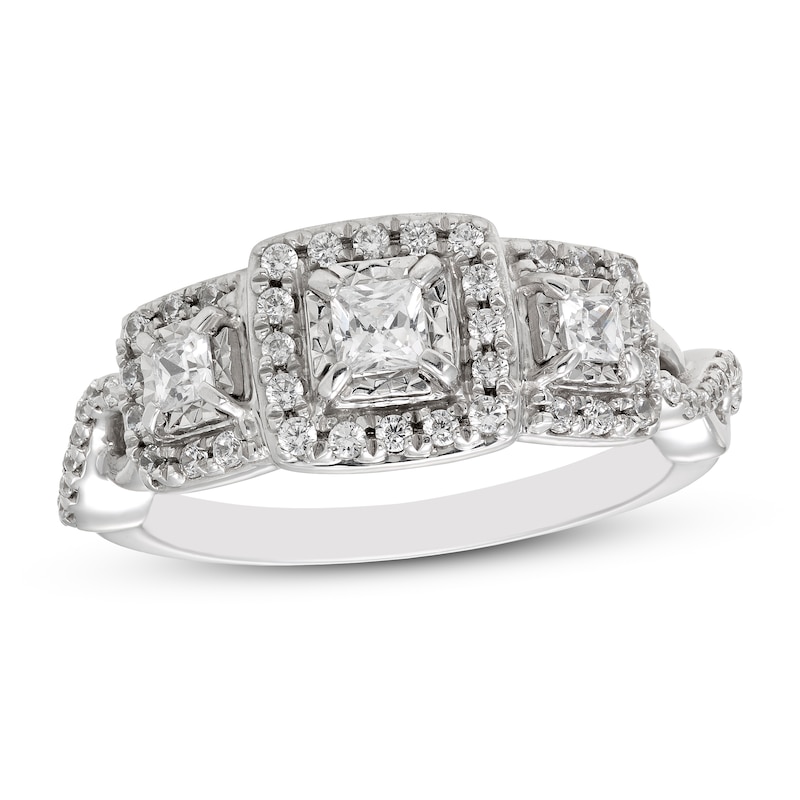 Main Image 1 of Previously Owned Diamond Engagement Ring 1/2 ct tw Princess & Round 10K White Gold