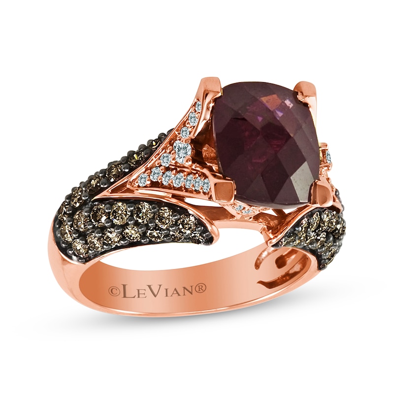Main Image 1 of Previously Owned Le Vian Cushion-Cut Garnet Ring 1-1/6 ct tw Round Diamonds 14K Strawberry Gold - Size 4.5