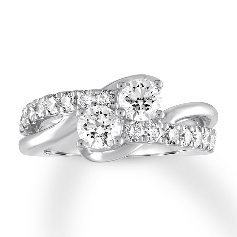 Main Image 1 of Previously Owned Ever Us Two-Stone Diamond Ring 1-1/2 ct tw Round 14K White Gold - Size 9.75