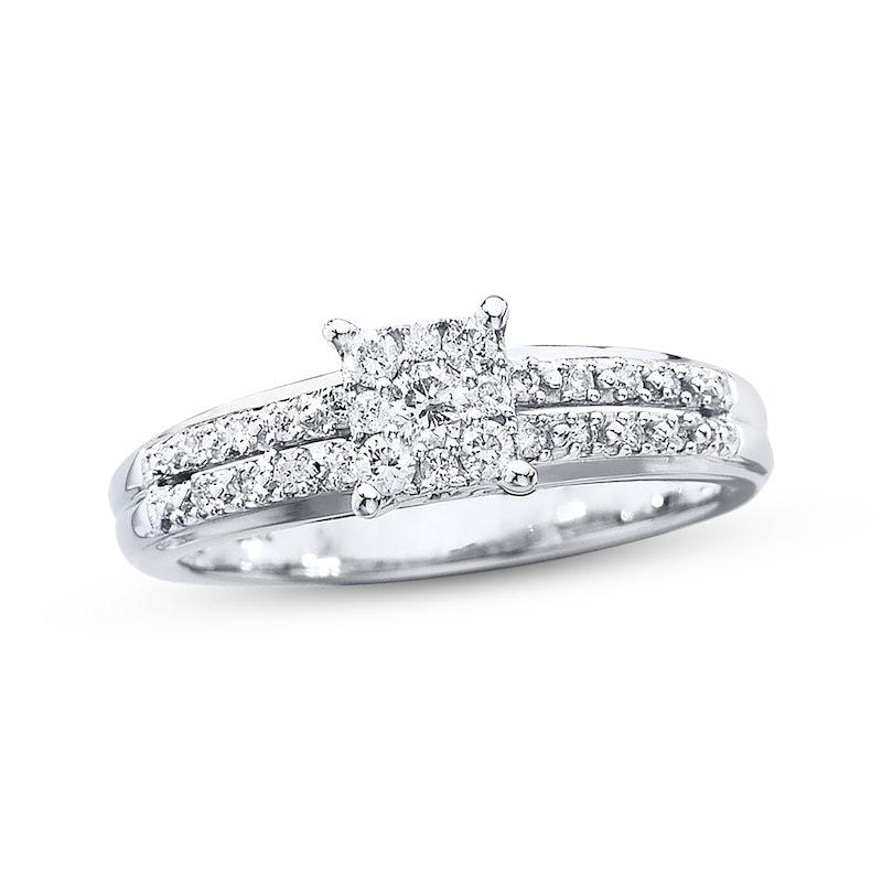 Main Image 1 of Previously Owned Multi-Diamond Engagement Ring 1/4 ct tw Round-cut 10K White Gold Size 4.75