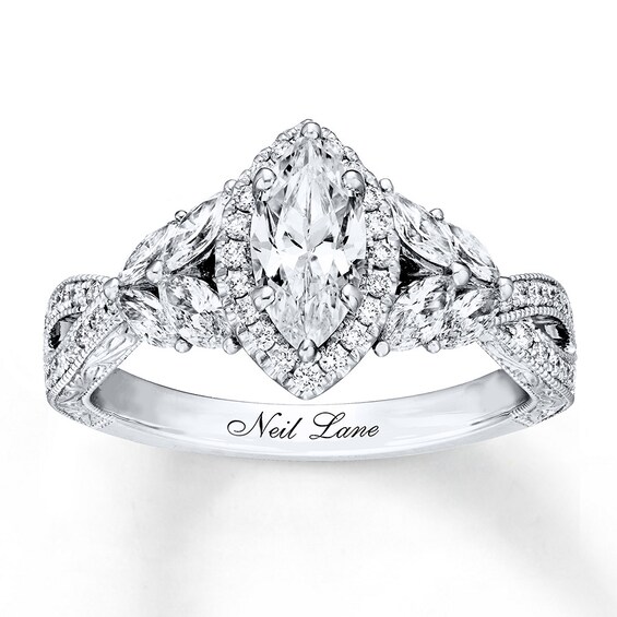 Previously Owned Neil Lane Engagement Ring 1-3/8 ct tw Marquise & Round-cut Diamonds 14K White Gold Size 10.5