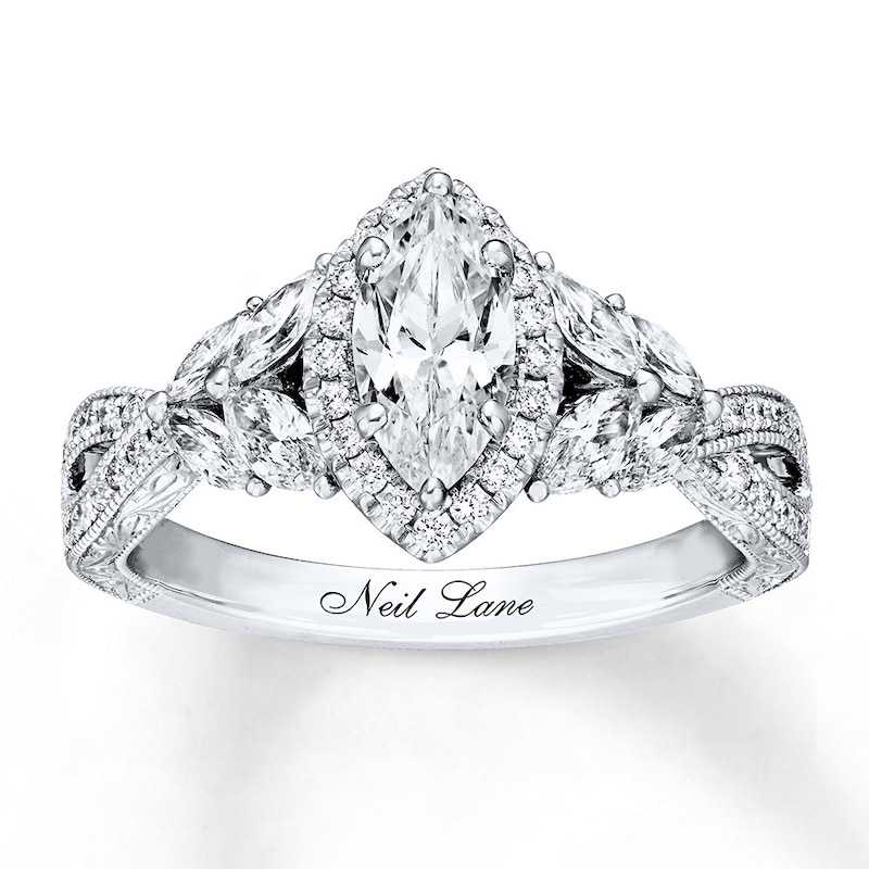Previously Owned Neil Lane Engagement Ring 1-3/8 ct tw Marquise & Round-cut Diamonds 14K White Gold
