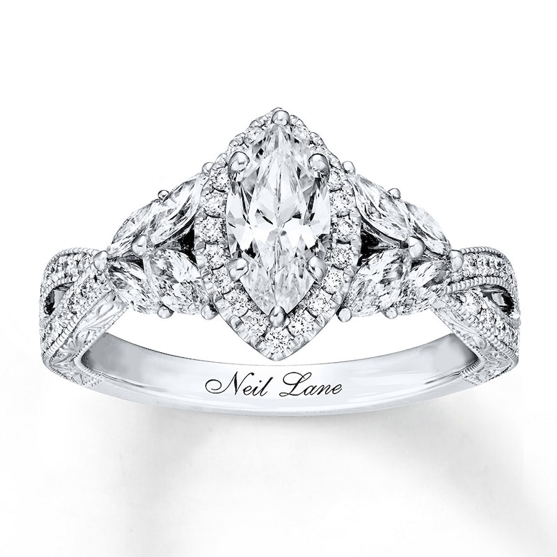 Previously Owned Neil Lane Engagement Ring 1-3/8 ct tw Marquise & Round-cut Diamonds 14K White Gold - Size 10.5