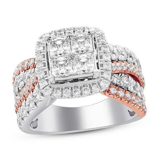 Previously Owned Diamond Engagement Ring 2-1/2 Carats tw Princess & Round 14K Two-Tone Gold Size 9.75