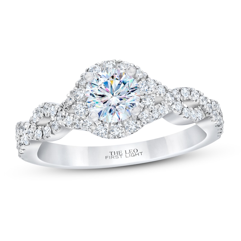 Main Image 1 of Previously Owned THE LEO First Light Diamond Engagement Ring 7/8 ct tw Round-cut 14K White Gold Size 10