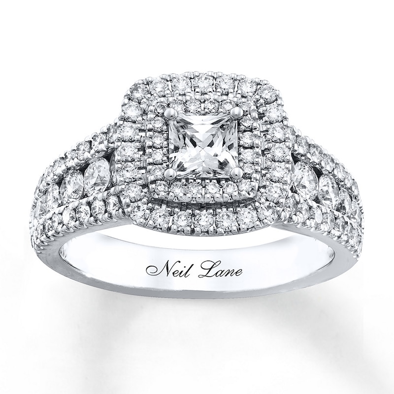 Main Image 1 of Previously Owned Neil Lane Diamond Engagement Ring 1-3/4 ct tw Princess & Round-cut 14K White Gold - Size 4.5