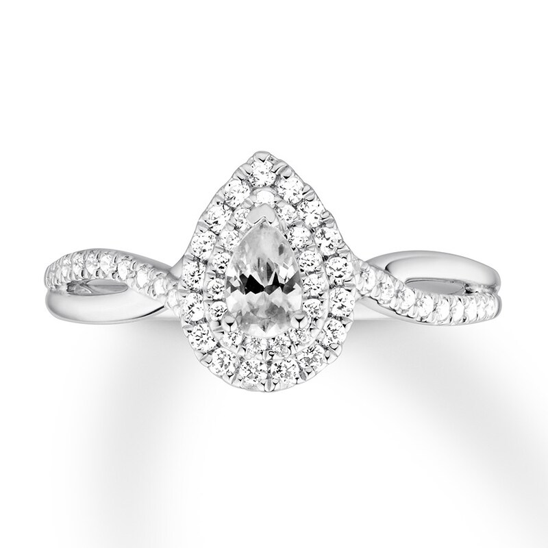 Main Image 1 of Previously Owned Diamond Engagement Ring 1/2 ct tw Pear/Round 14K White Gold - Size 4
