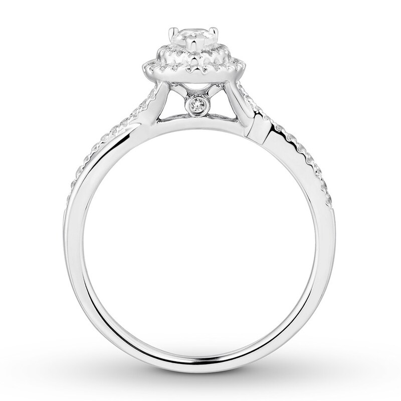 Main Image 2 of Previously Owned Diamond Engagement Ring 1/2 ct tw Pear/Round 14K White Gold - Size 4