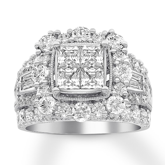 Previously Owned Diamond Engagement Ring 4 ct tw Princess, Baguette & Round 14K White Gold Size 10