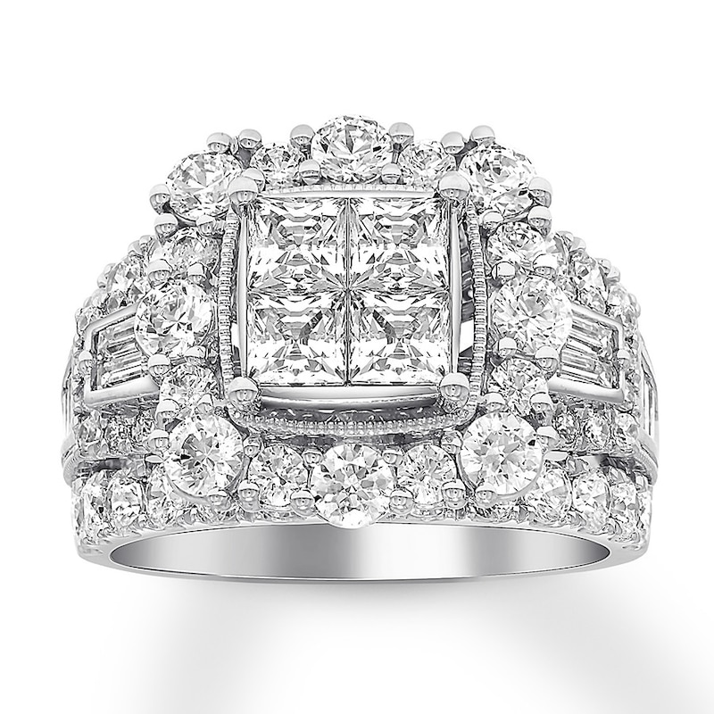 Main Image 1 of Previously Owned Diamond Engagement Ring 4 ct tw Princess, Baguette & Round 14K White Gold Size 10