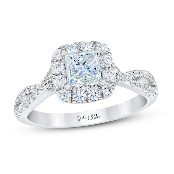 Previously Owned THE LEO First Light Diamond Engagement Ring 1-1/8 ct tw Princess & Round-cut 14K White Gold Size 4