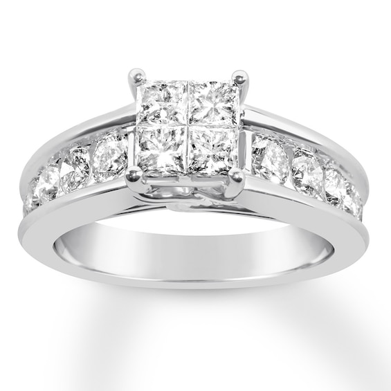 Previously Owned Diamond Engagement Ring 1-3/4 ct tw Princess/Round-cut 14K White Gold Size 10.75