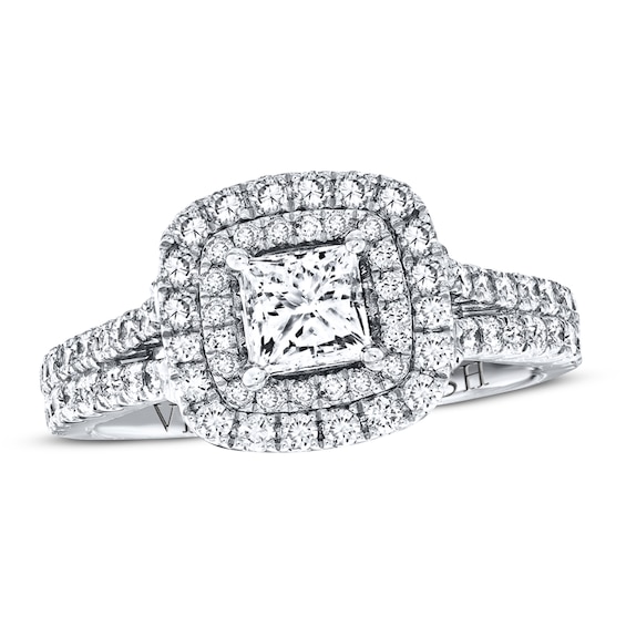Previously Owned Engagement Ring 1-1/2 ct tw Princess & Round-cut Diamonds 14K White Gold Size 4.5