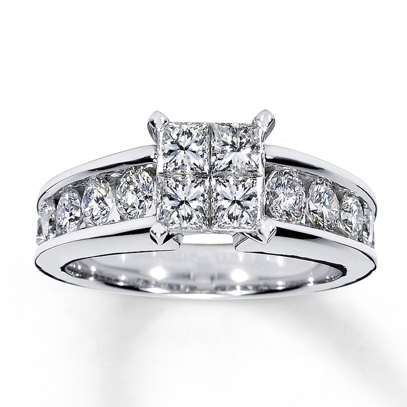 Main Image 1 of Previously Owned Engagement Ring 1-3/4 ct tw Diamonds Princess & Round 14K White Gold - Size 10.5