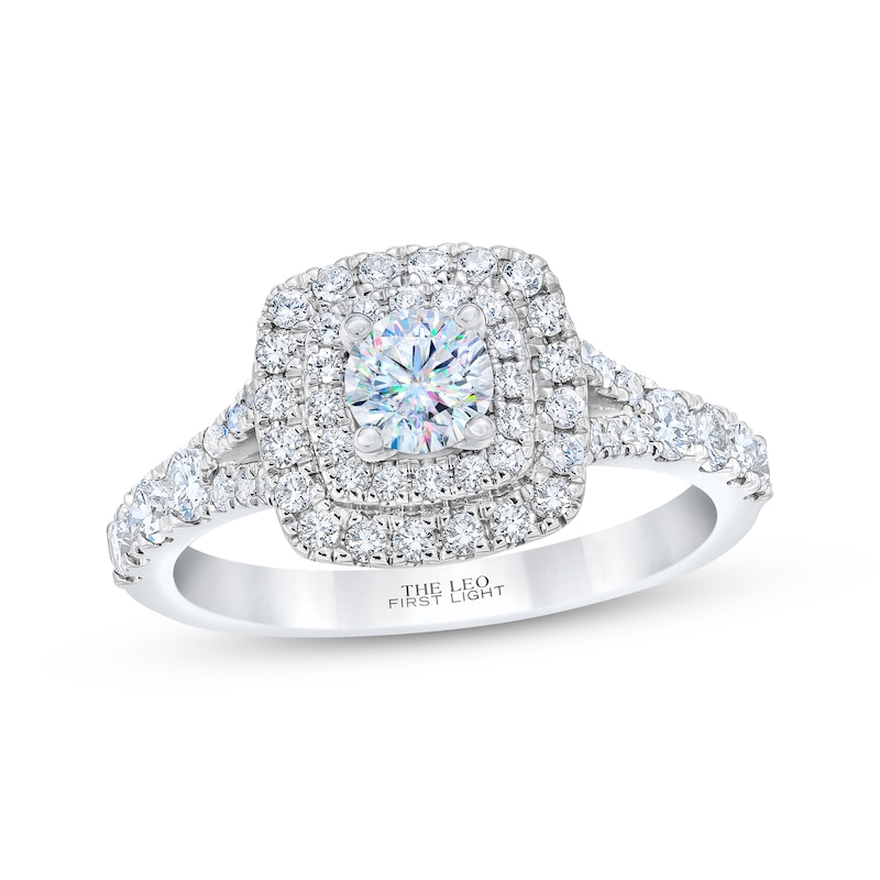 Main Image 1 of Previously Owned THE LEO First Light Diamond Engagement Ring 1 ct tw Round-cut 14K White Gold Size 10.5
