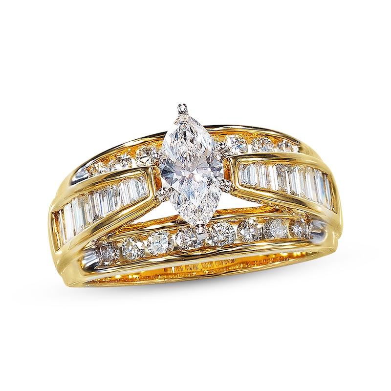 Main Image 1 of Previously Owned Diamond Engagement Ring 1-1/2 ct tw Marquise, Baguette & Round-cut 14K Yellow Gold - Size 4.25