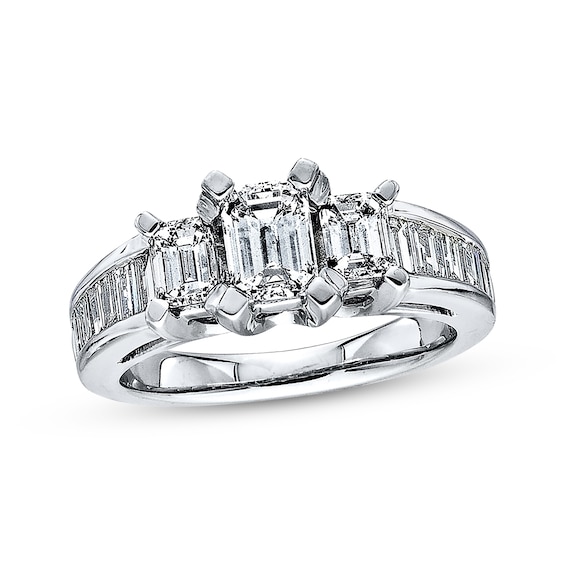 Previously Owned Diamond Engagement Ring 2 ct tw Emerald & Baguette-cut 14K White Gold Size 4.25