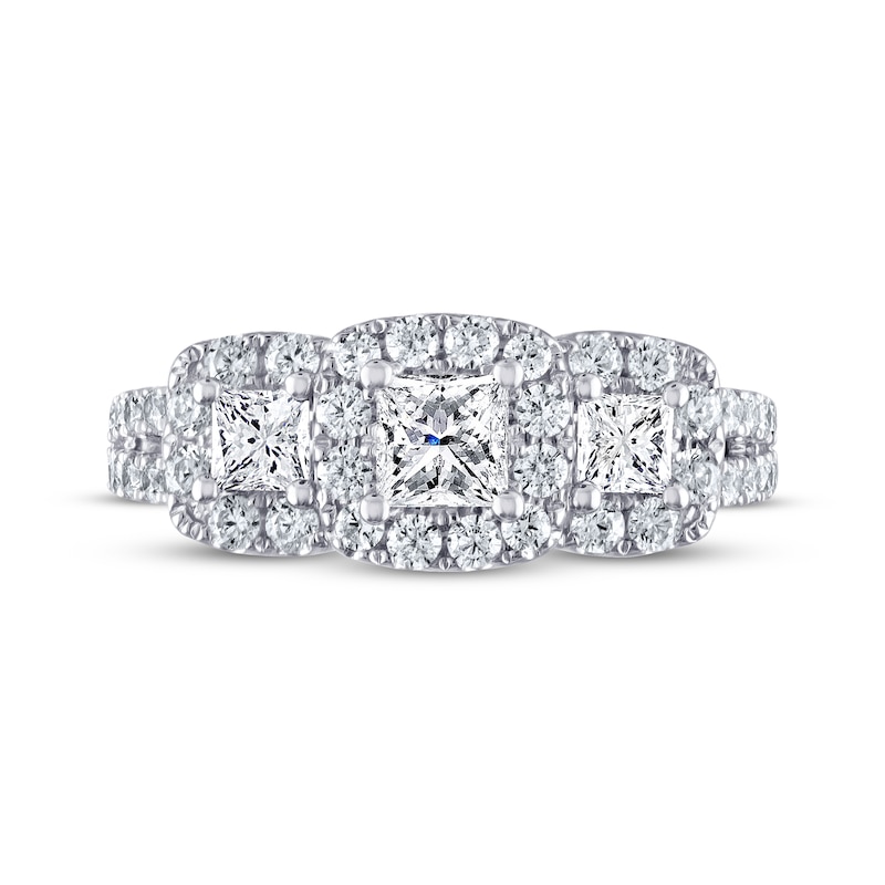Main Image 3 of Previously Owned THE LEO Diamond Three-Stone Engagement Ring 1-1/3 ct tw Princess & Round-cut 14K White Gold - Size 8.5