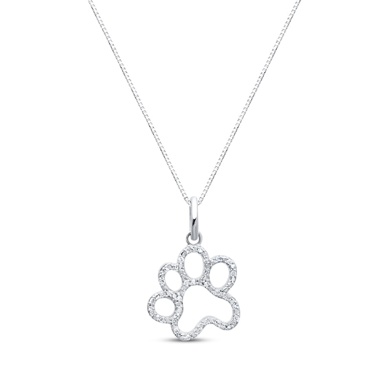 Previously Owned Round-cut Diamond Dog Paw Necklace 1/15 ct tw Sterling Silver