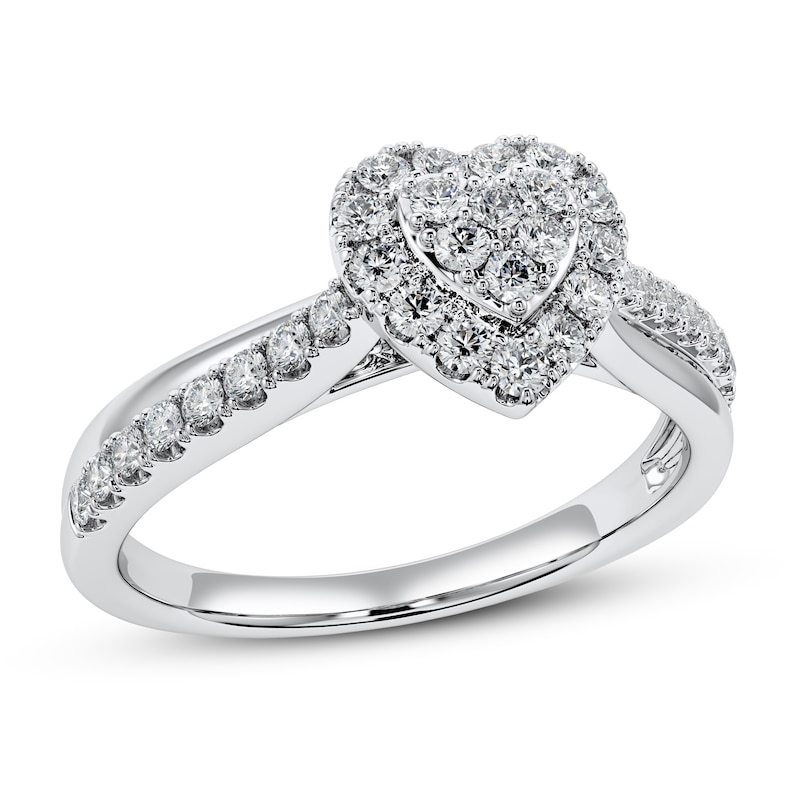 Main Image 1 of Previously Owned Diamond Heart Ring 1/3 ct tw Round-cut 10K White Gold