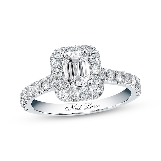 Previously Owned Neil Lane Bridal 1-3/8 ct tw Emerald & Round-cut Diamond Ring 14K White Gold Size 4.25