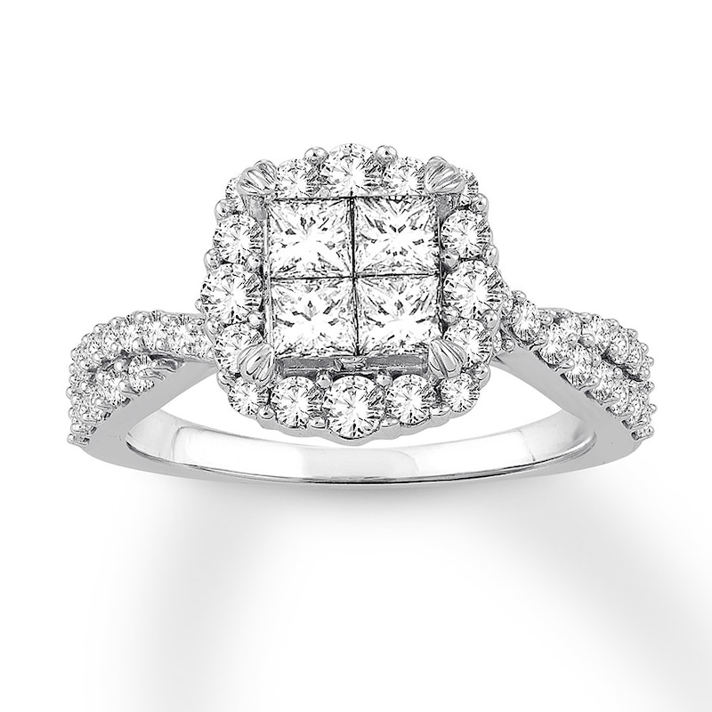 Main Image 1 of Previously Owned Multi-Stone Princess Diamond Engagement Ring 1-1/2 ct tw 14K White Gold