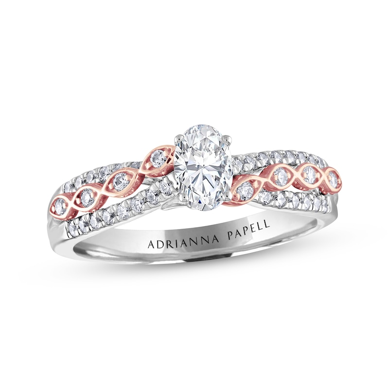 Previously Owned Adrianna Papell Diamond Engagement Ring 5/8 ct tw Oval & Round 14K Two-Tone Gold
