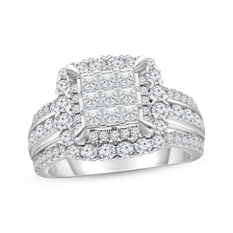 Main Image 1 of Previously Owned Diamond Engagement Ring 2 ct tw Princess & Round-cut 14K White Gold