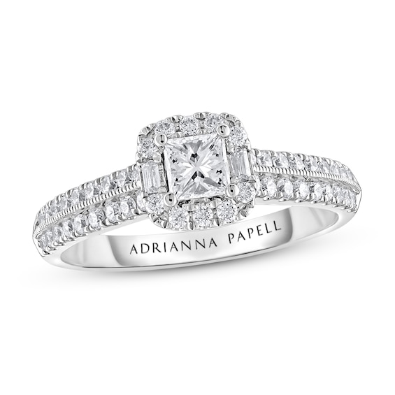 Previously Owned Adrianna Papell Diamond Engagement Ring 5/8 ct tw Princess, Round & Baguette-cut 14K White Gold