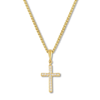 Dazzlingrock Collection 0.15 Carat Diamond Cross Pendant - 10K Yellow Gold, 18" Silver Chain Included