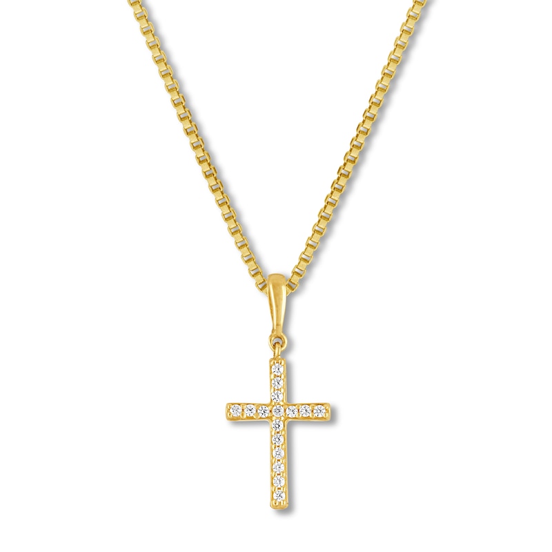 Main Image 1 of Previously Owned Diamond Cross Necklace 1/15 ct tw Round-cut 10K Yellow Gold
