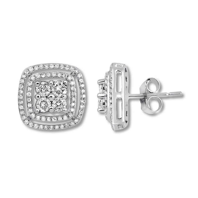 Main Image 1 of Previously Owned Diamond Earrings 1 ct tw Round-cut 10K White Gold
