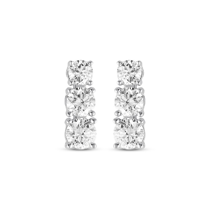 Main Image 2 of Previously Owned Three-Stone Round-cut Diamond Earrings 1-1/2 ct tw 14K White Gold