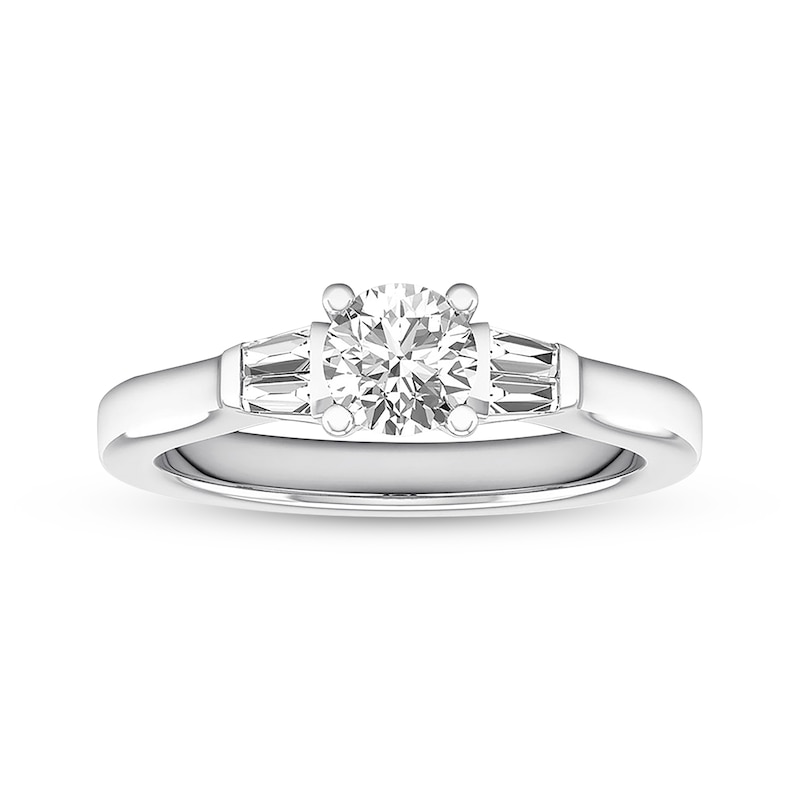 Previously Owned Diamond Engagement Ring 1/2 ct tw Round & Baguette 14K White Gold